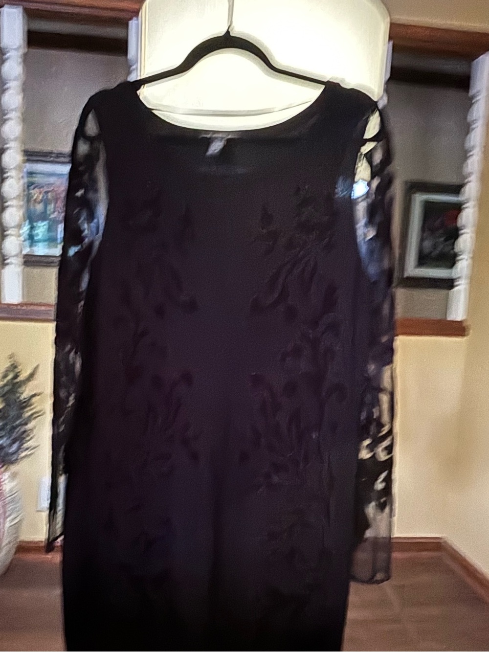 INC International Concepts Black Long-Sleeve Sheer Floral Dress